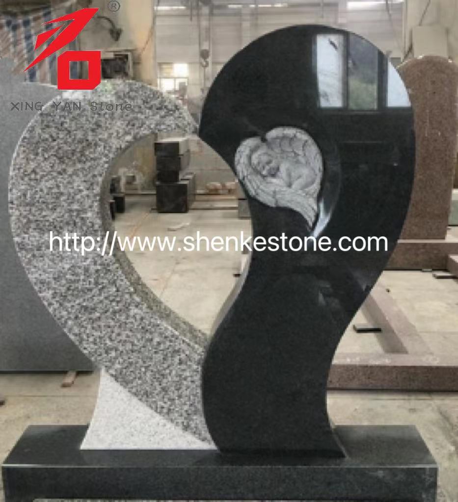 قبرستان کے لئے خصوصی واحد دل کی شکل فرشتہ ہیڈ اسٹون